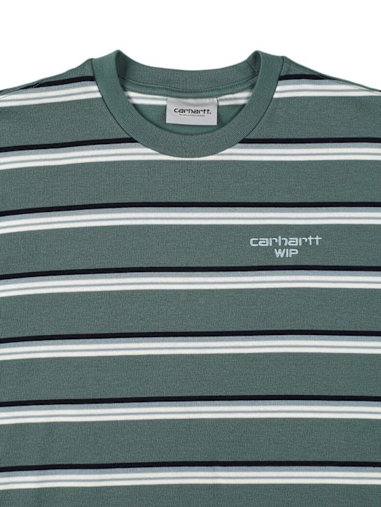 Carhartt WIP: Holm striped cotton t-shirt - Green/White - kids-boys_1 | Luisa Via Roma