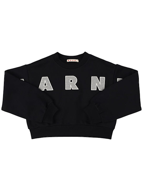 Marni Junior: Felpa in cotone con logo - Nero - kids-girls_0 | Luisa Via Roma