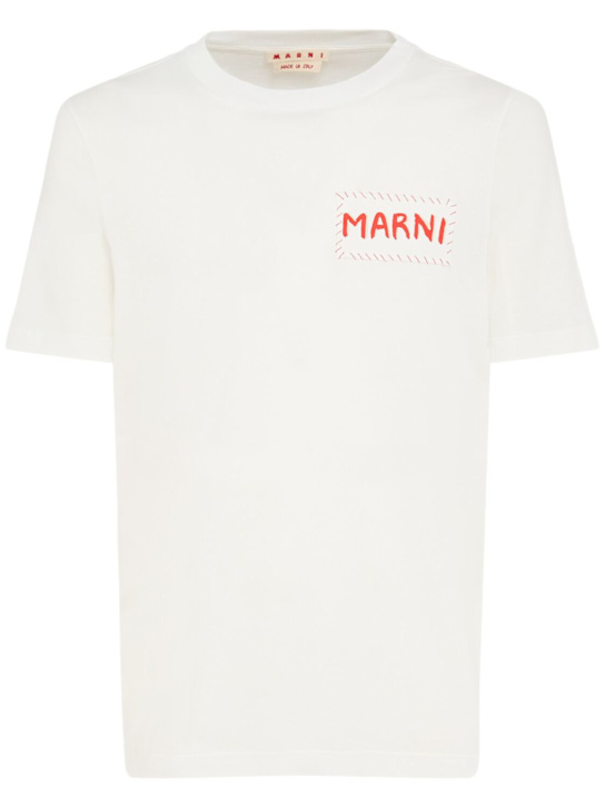 Marni: Logo crewneck t-shirt - ベージュ - men_0 | Luisa Via Roma