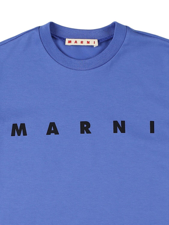 Marni Junior: 印花棉质平纹针织T恤 - 宝蓝色 - kids-boys_1 | Luisa Via Roma