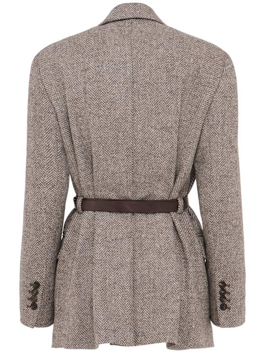 Brunello Cucinelli: Belted wool blend blazer - Brown/Multi - women_1 | Luisa Via Roma