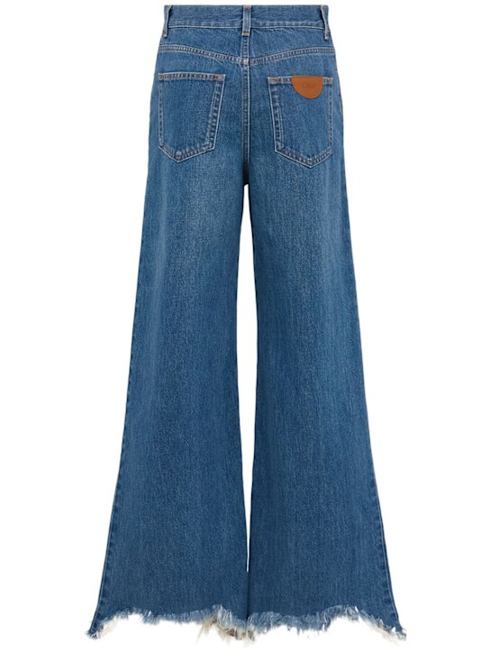 Chloé: High rise cotton denim wide jeans - Dark Blue - women_1 | Luisa Via Roma