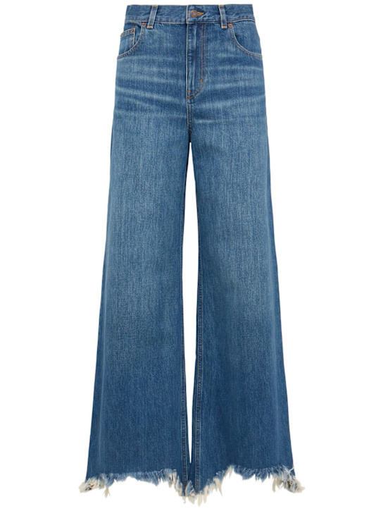 Chloé: High rise cotton denim wide jeans - Dark Blue - women_0 | Luisa Via Roma