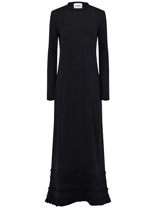Jil Sander: Wool blend long dress w/details - Black - women_0 | Luisa Via Roma