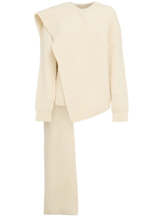 Jil Sander: Wool sweater w/ draped scarf neck - Ivory - women_0 | Luisa Via Roma