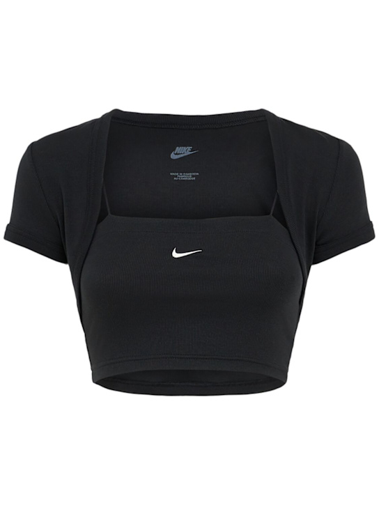 Nike: Crop top 2 in 1 Chill in maglia a costine - Black/Sail - women_0 | Luisa Via Roma