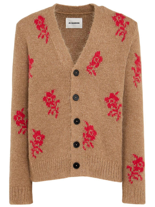 Jil Sander: Flower intarsia wool knit cardigan - men_0 | Luisa Via Roma