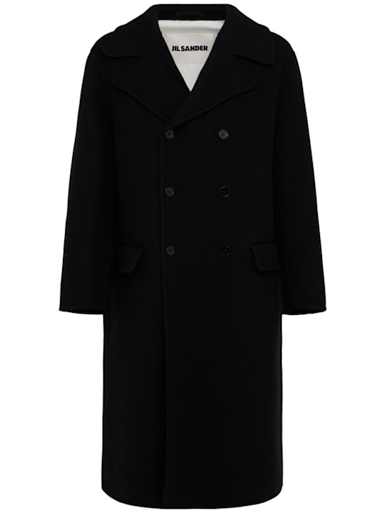 Jil Sander: Double breasted virgin wool coat - Black - men_0 | Luisa Via Roma
