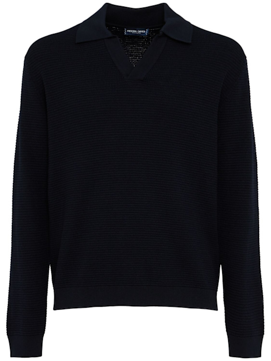 Frescobol Carioca: Orlando wool knit long sleeve polo - Navy - men_0 | Luisa Via Roma