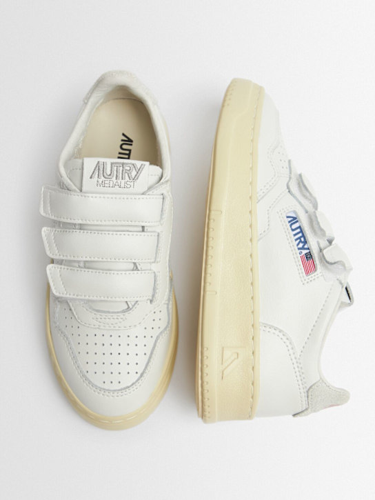 Autry: Kidstripes low leather strap sneakers - White - kids-boys_1 | Luisa Via Roma