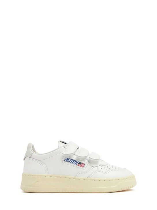 Autry: Kidstripes low leather strap sneakers - White - kids-boys_0 | Luisa Via Roma
