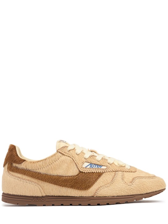 Autry: Windspin low pony skin sneakers - Light Brown - women_0 | Luisa Via Roma