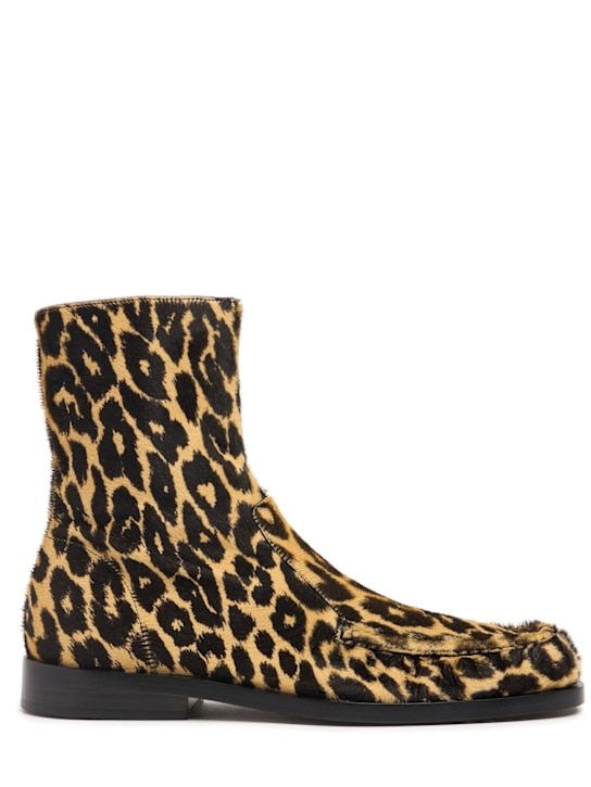 Jil Sander: Leopard print leather ankle boots - Black/Yellow - men_0 | Luisa Via Roma