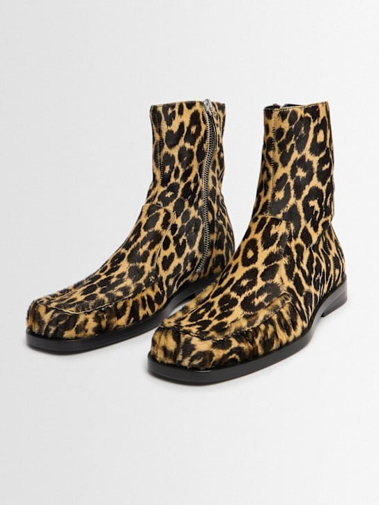 Jil Sander: Leopard print leather ankle boots - Black/Yellow - men_1 | Luisa Via Roma