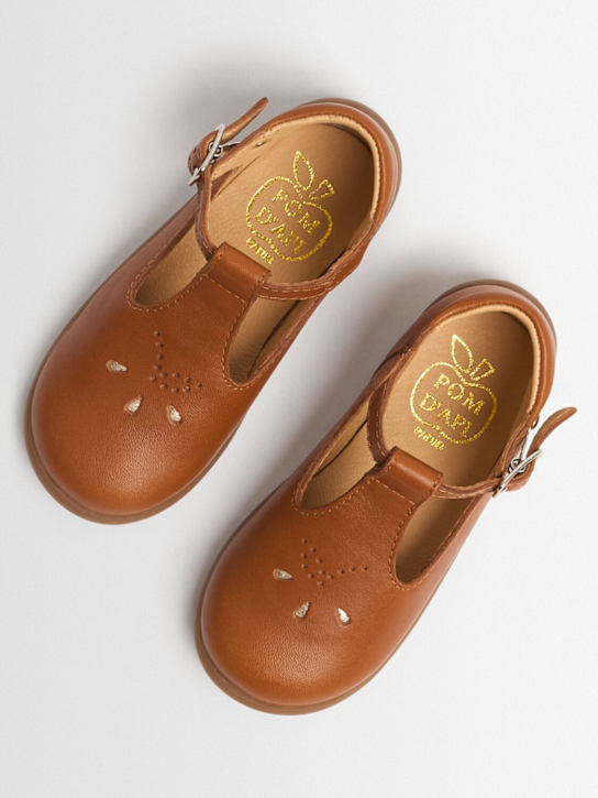 Pom D'api: Leather T-bar shoes - Brown - kids-boys_1 | Luisa Via Roma