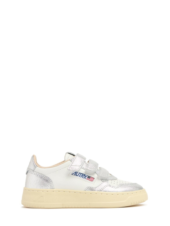Autry: Sneakers basse Kidstripes in pelle con strap - Bianco/Argento - kids-girls_0 | Luisa Via Roma