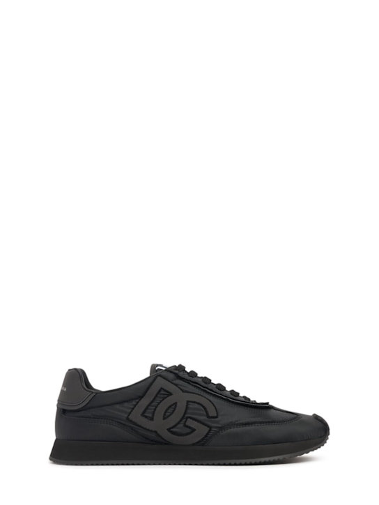 Dolce&Gabbana: Nylon & leather lace-up sneakers - Black - kids-girls_0 | Luisa Via Roma