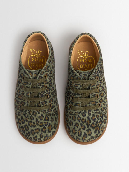 Pom D'api: Leather lace-up shoes - Green - kids-boys_1 | Luisa Via Roma