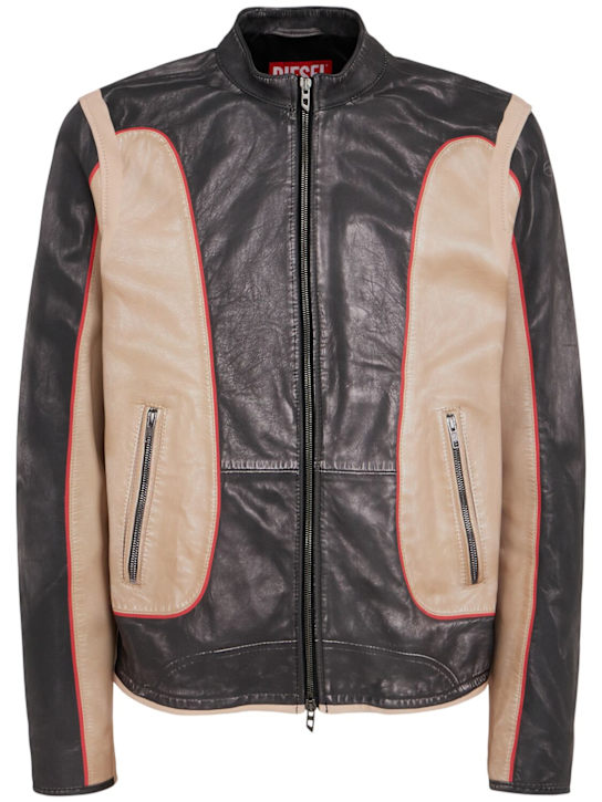 Diesel: L-evert smooth leather jacket - Grey Beige Red - men_0 | Luisa Via Roma