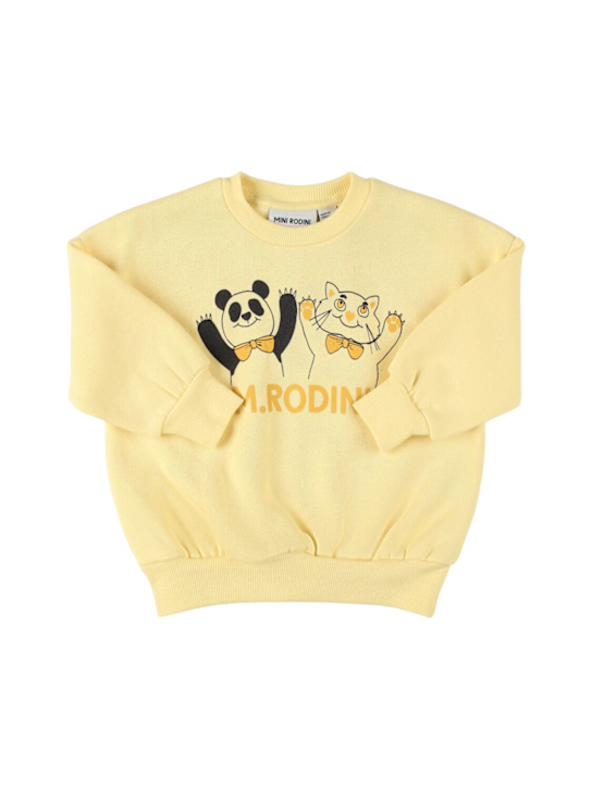Mini Rodini: Panda & cat organic cotton sweatshirt - Yellow - kids-boys_0 | Luisa Via Roma
