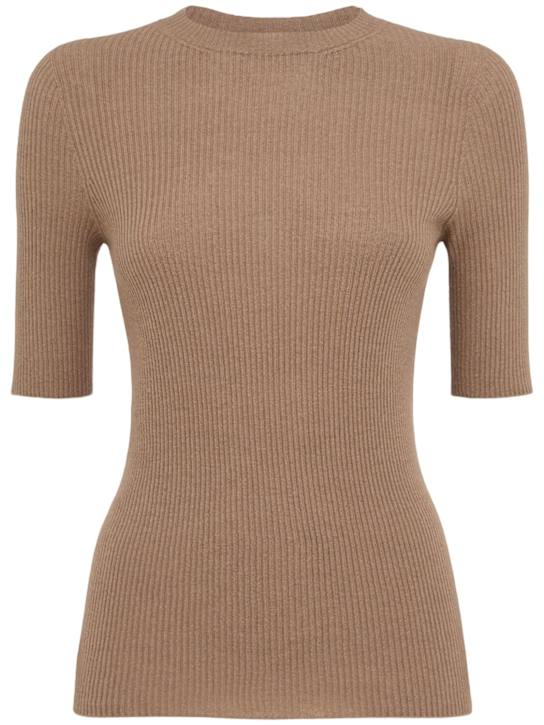 Fabiana Filippi: Ribbed wool blend s/s sweater - Brown - women_0 | Luisa Via Roma