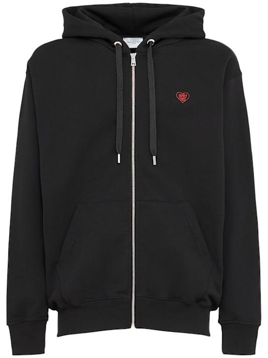 Family First: Heart cotton zip-up hoodie - Black - men_0 | Luisa Via Roma