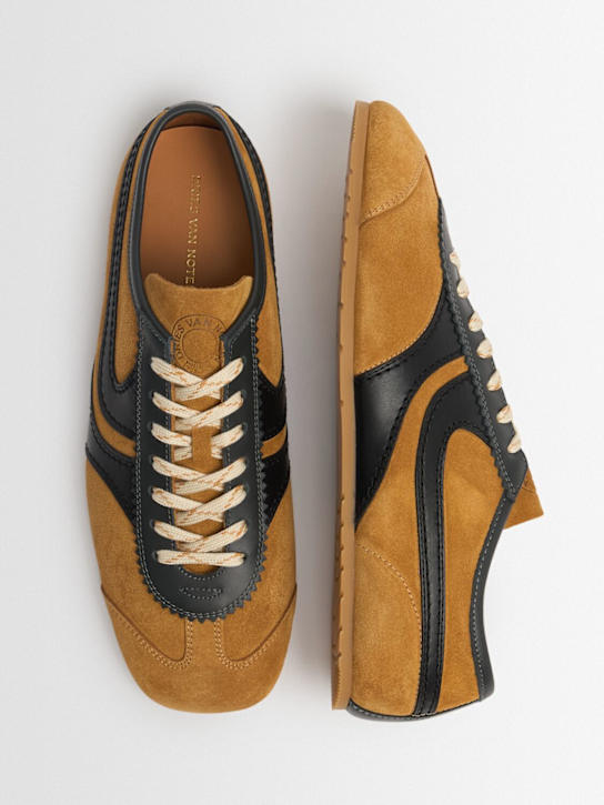 Dries Van Noten: Suede & leather sneakers - Beige - men_1 | Luisa Via Roma