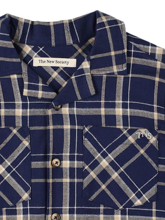 The New Society: Printed cotton madras shirt - ネイビー - kids-boys_1 | Luisa Via Roma