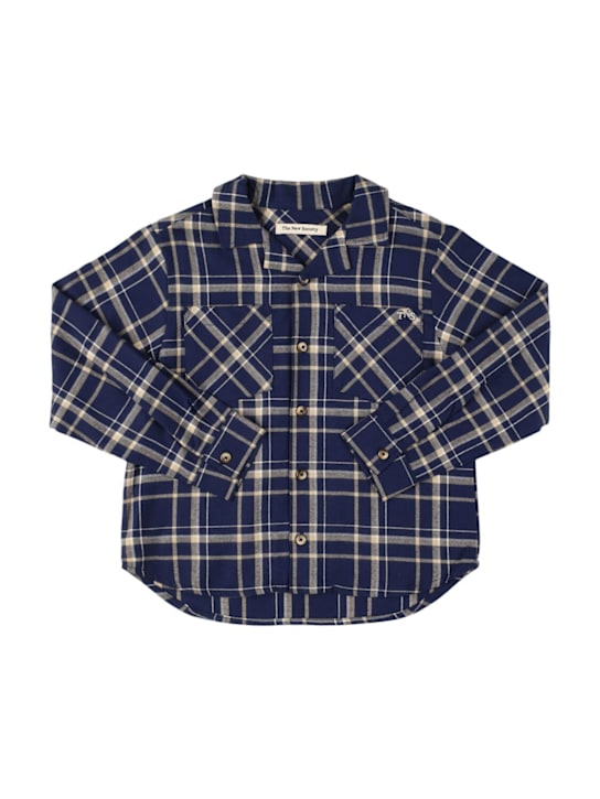 The New Society: Printed cotton madras shirt - ネイビー - kids-boys_0 | Luisa Via Roma