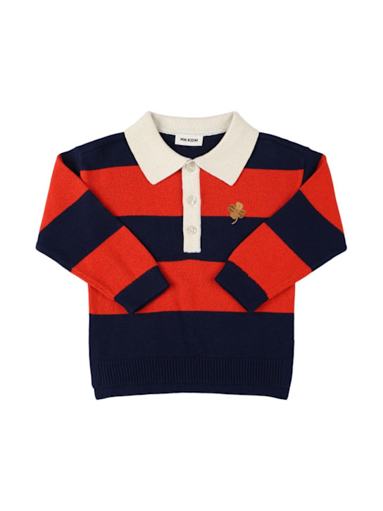 Mini Rodini: Wool & cotton long sleeve polo shirt - Red/Blue - kids-boys_0 | Luisa Via Roma