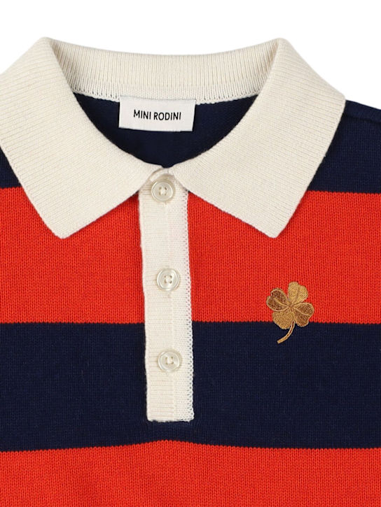 Mini Rodini: Wool & cotton long sleeve polo shirt - Red/Blue - kids-boys_1 | Luisa Via Roma