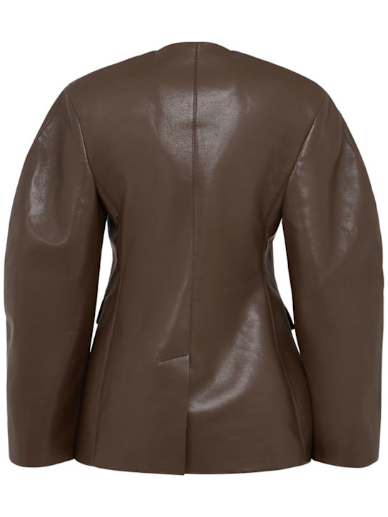 Nanushka: Erina raglan sleeve leather jacket - Chocolate - women_1 | Luisa Via Roma