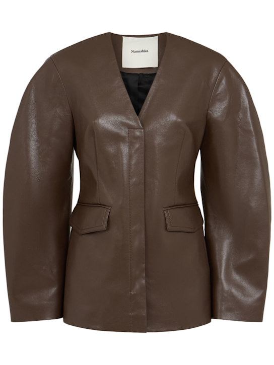 Nanushka: Erina raglan sleeve leather jacket - Chocolate - women_0 | Luisa Via Roma