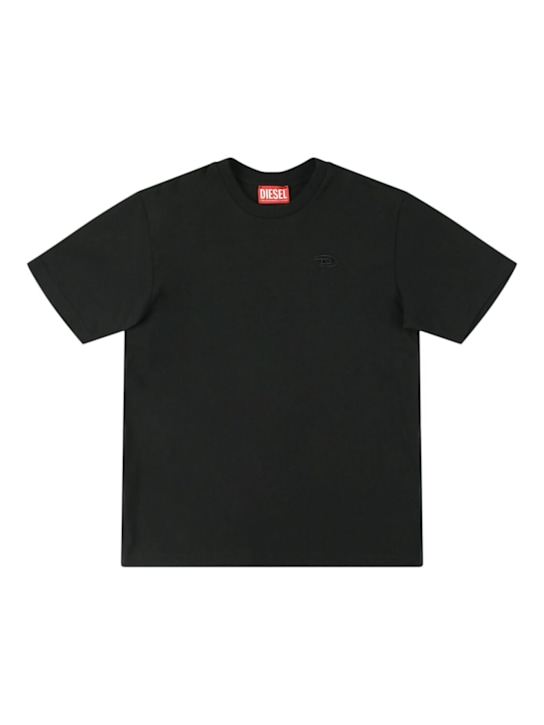 Diesel Kids: Embroidered cotton jersey t-shirt - ブラック - kids-boys_0 | Luisa Via Roma