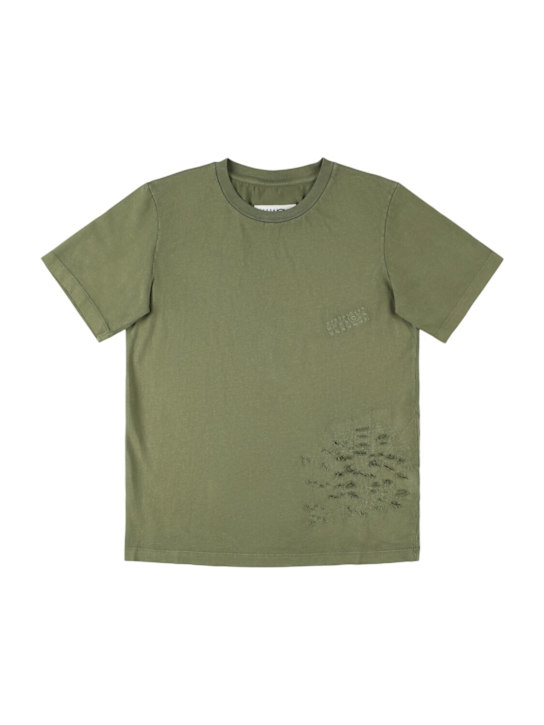 MM6 Maison Margiela: Cotton jersey t-shirt w/logo - ミリタリーグリーン - kids-boys_0 | Luisa Via Roma