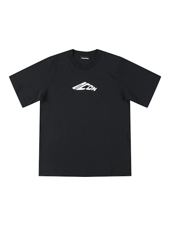 Dsquared2: Printed cotton jersey t-shirt - Black - kids-boys_0 | Luisa Via Roma