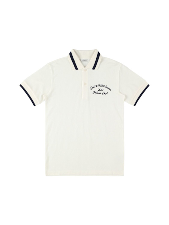 Dolce&Gabbana: Cotton piqué polo shirt w/logo - ホワイト - kids-boys_0 | Luisa Via Roma
