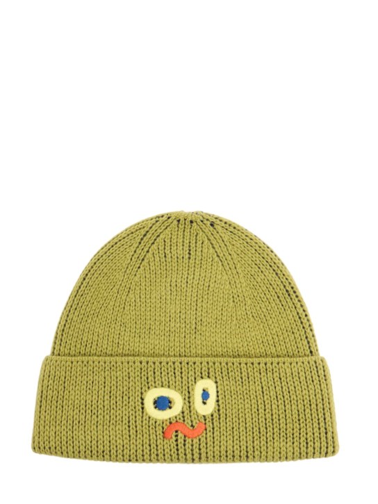 Jellymallow: Embroidered wool blend knit beanie - キウイグリーン - kids-boys_0 | Luisa Via Roma