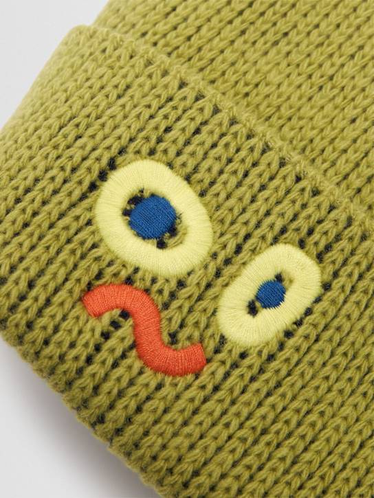 Jellymallow: Embroidered wool blend knit beanie - キウイグリーン - kids-boys_1 | Luisa Via Roma