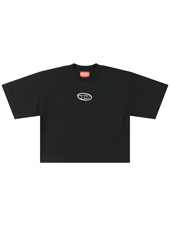 Diesel Kids: Cropped cotton jersey t-shirt - ブラック - kids-girls_0 | Luisa Via Roma