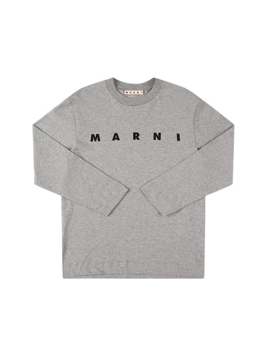 Marni Junior: 印花棉质平纹针织T恤 - 灰色 - kids-boys_0 | Luisa Via Roma