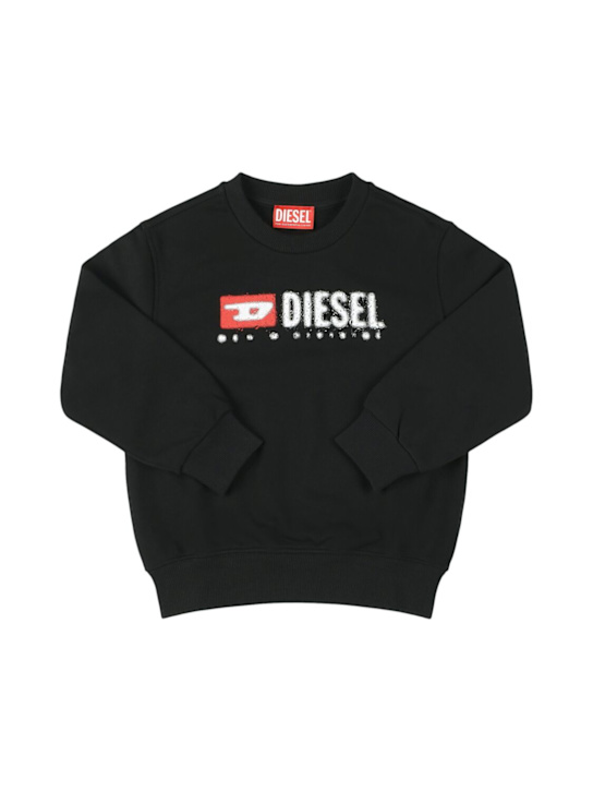 Diesel Kids: Cotton blend crewneck sweatshirt w/logo - Black - kids-girls_0 | Luisa Via Roma