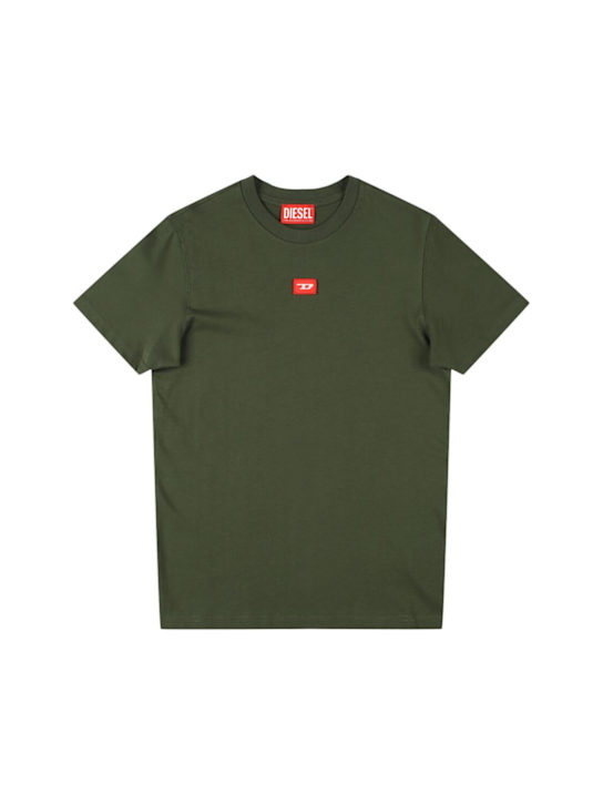Diesel Kids: Cotton jersey t-shirt w/logo - ミリタリーグリーン - kids-boys_0 | Luisa Via Roma