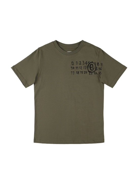 MM6 Maison Margiela: Cotton jersey t-shirt w/logo - ミリタリーグリーン - kids-boys_0 | Luisa Via Roma
