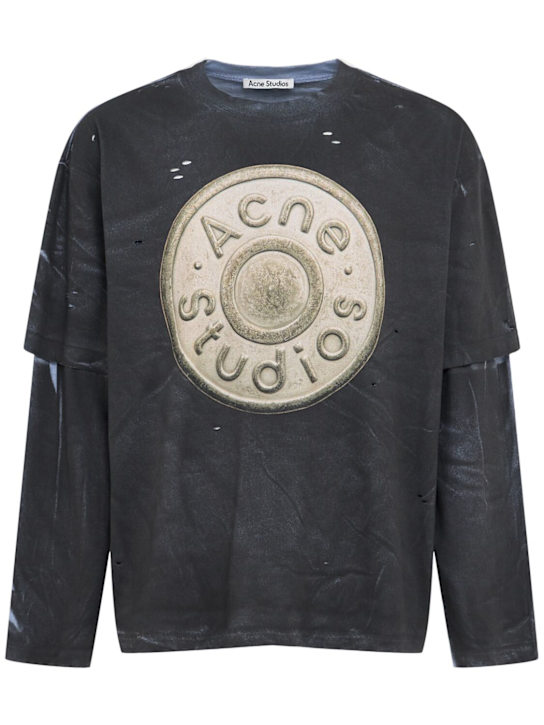 Acne Studios: Cotton logo t-shirt - ブラック - men_0 | Luisa Via Roma