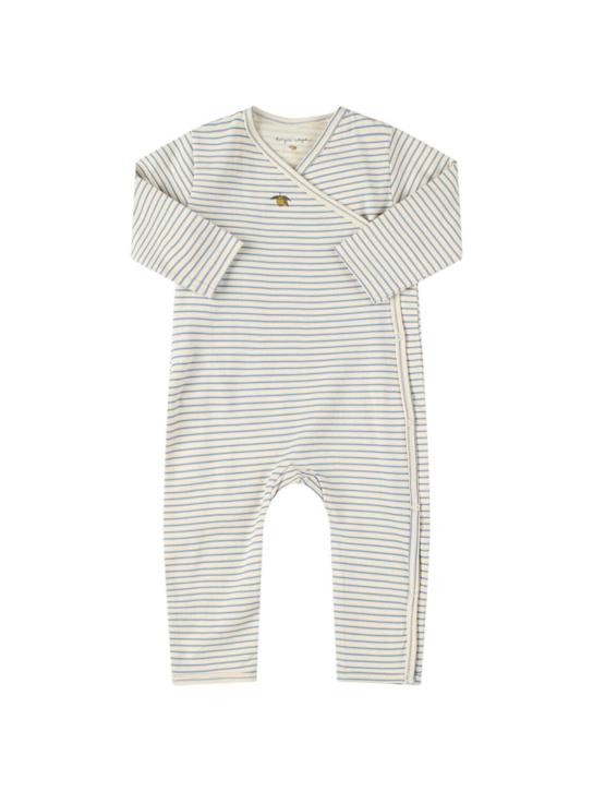 Konges Sløjd: Striped cotton blend jersey romper - White/Blue - kids-boys_0 | Luisa Via Roma
