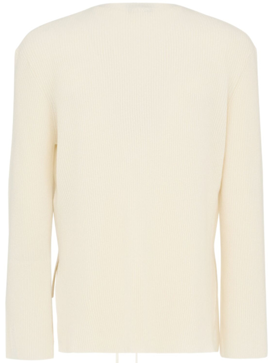 Ann Demeulemeester: Deder lace-up serafino wool sweater - Natural White - men_1 | Luisa Via Roma