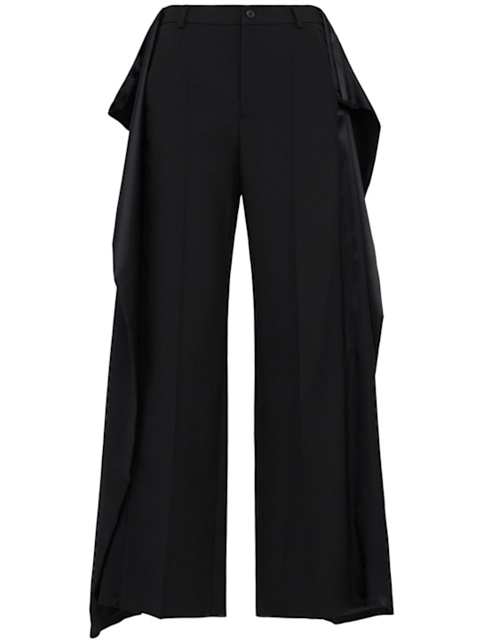 MM6 Maison Margiela: Light wool blend folded wide pants - Black - women_0 | Luisa Via Roma