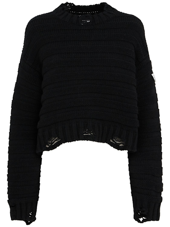 MM6 Maison Margiela: Distressed wool blend sweater - women_0 | Luisa Via Roma