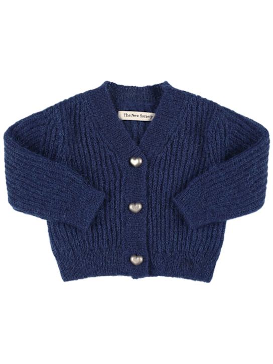 The New Society: Mohair blend knit cardigan - ネイビー - kids-girls_0 | Luisa Via Roma